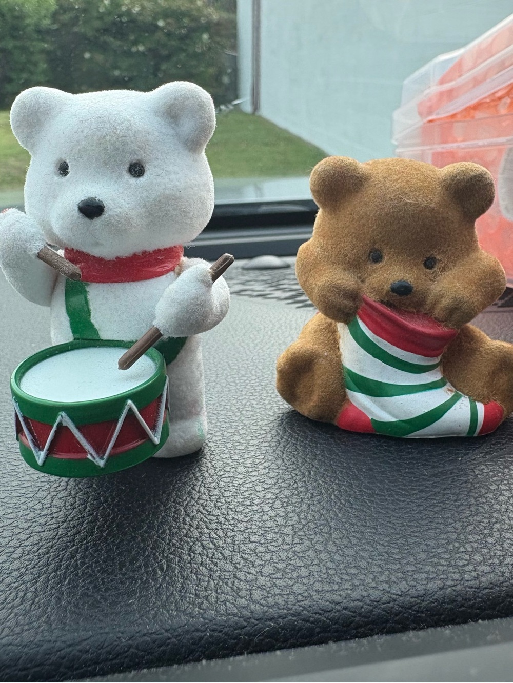 Hallmark vintage Christmas Merry Miniatures set of 2 flocked bears